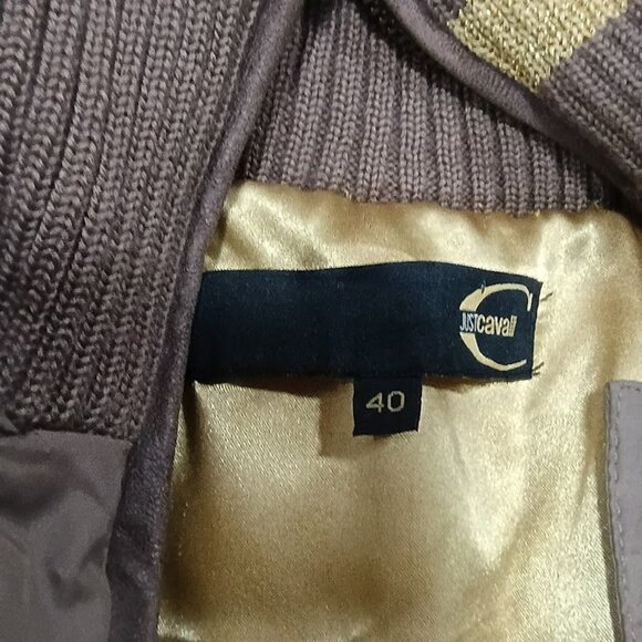 Just Cavalli Womens Puffer Coat S With Fox Fur Hood Taupe Color Down-Filled - Picture 11 of 13